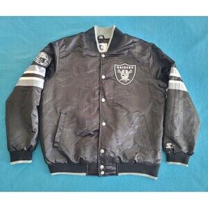 Las Vegas Raiders NFL Starter Jacket G-III Spell Out Satin Snap Black Men XL